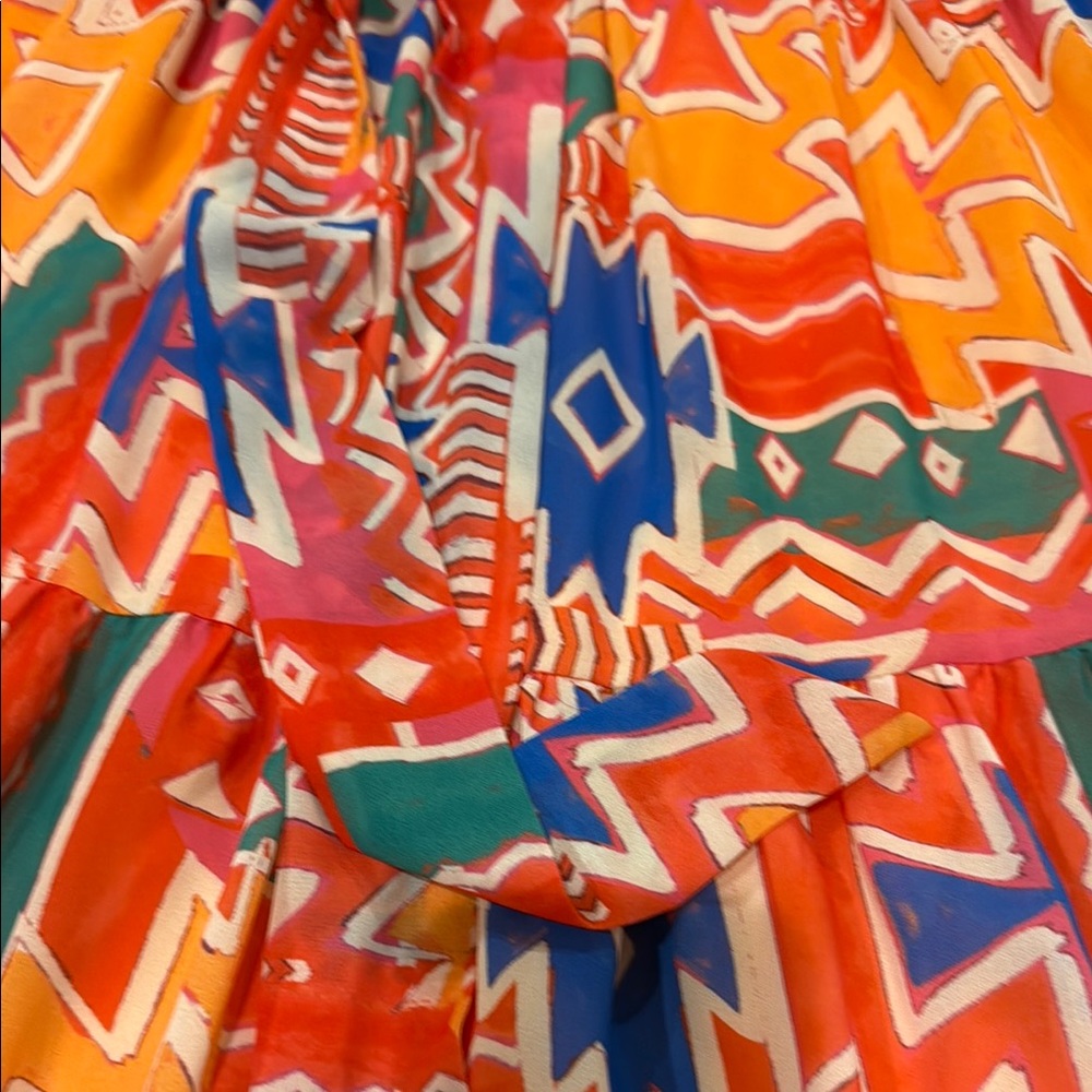 Flying Tomato Orange and Blue Ruffled Tiered Maxi Dress